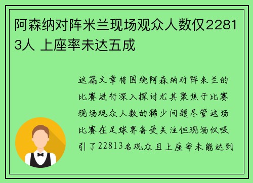 阿森纳对阵米兰现场观众人数仅22813人 上座率未达五成